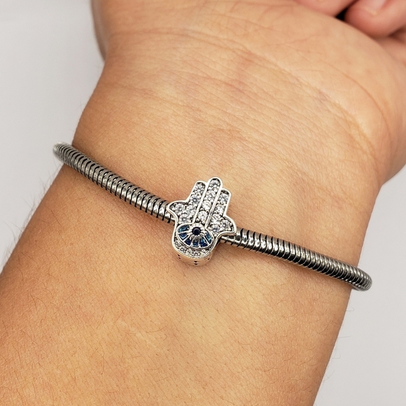 Hamsa Bracelet Charm Hand All Seeing Eye Sterling Silver 925 Jewelry Gift - Picture 2 of 5